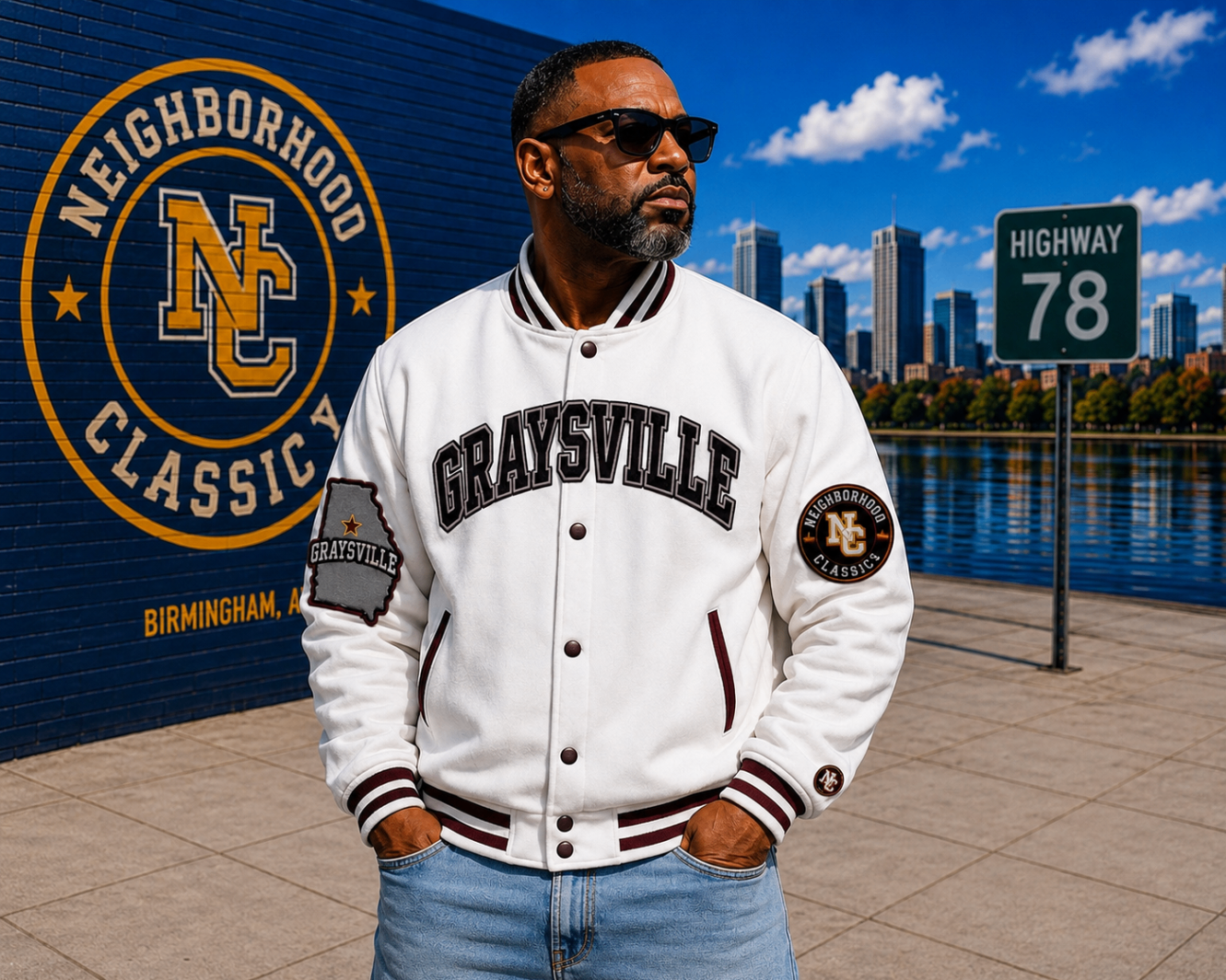 Graysville premium wool jacket in white with maroon accents