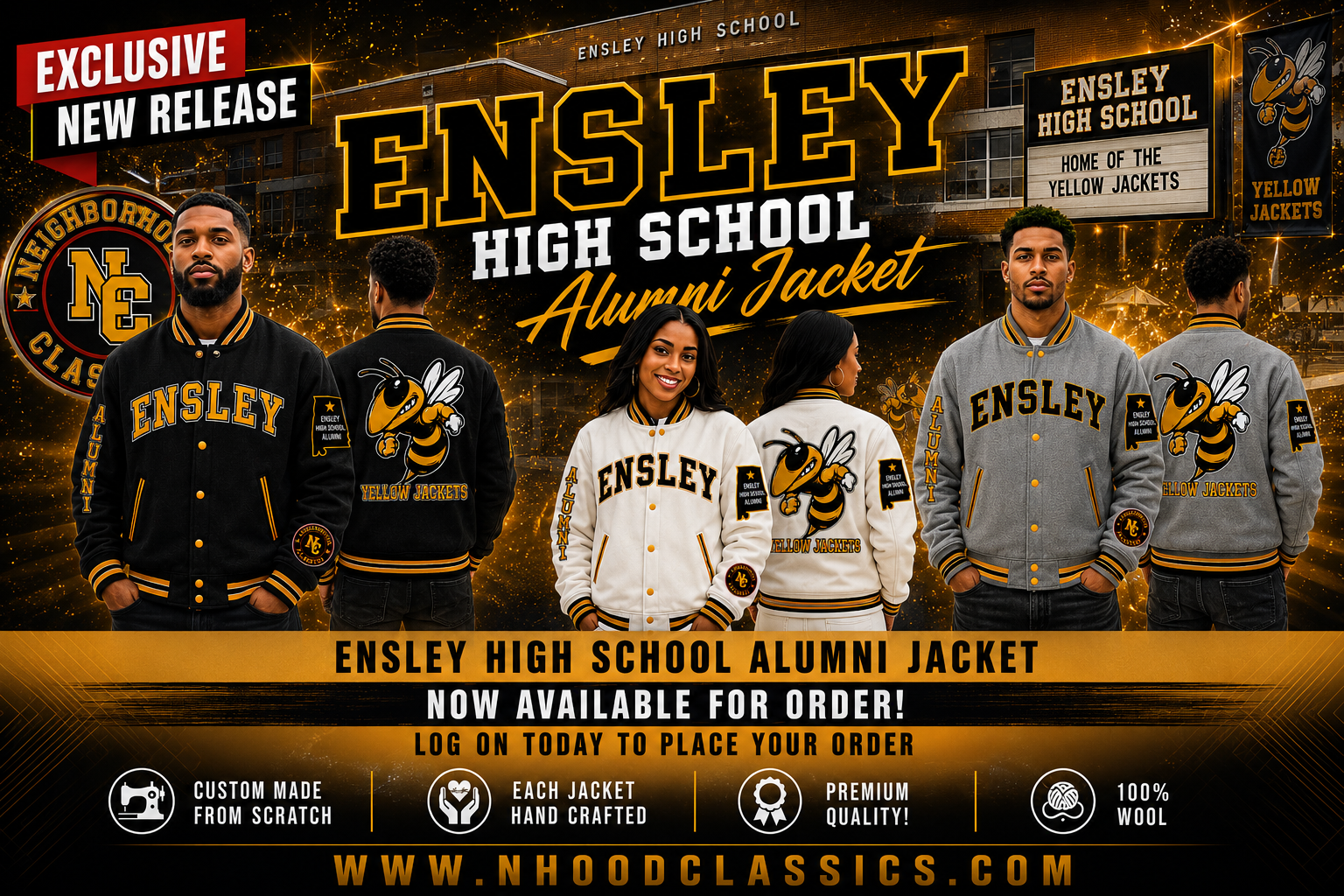 Ensley High School Alumni premium wool jacket — now available for order at nhoodclassics.com