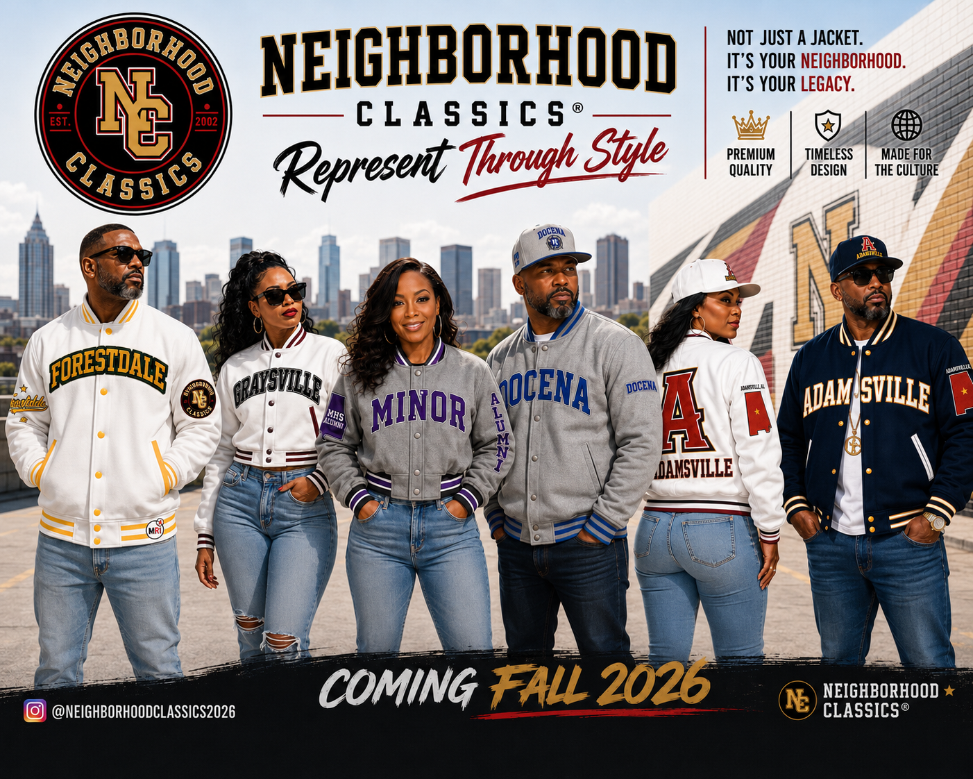 Neighborhood Classics campaign lineup — Represent Through Style, Coming Fall 2026